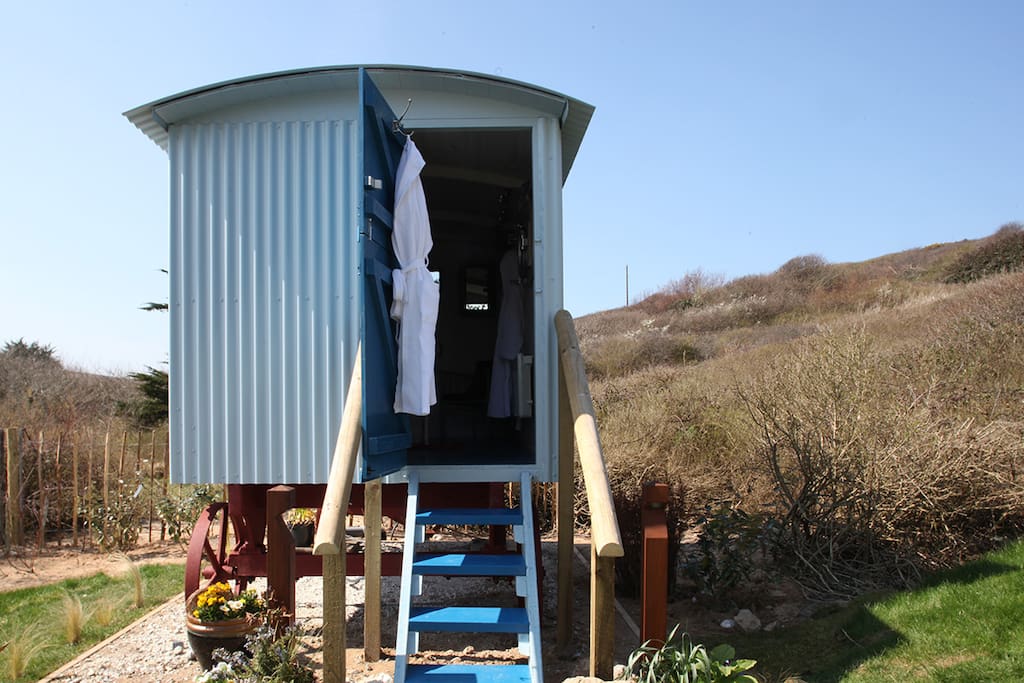 Shepherd's hut toilet and wash room