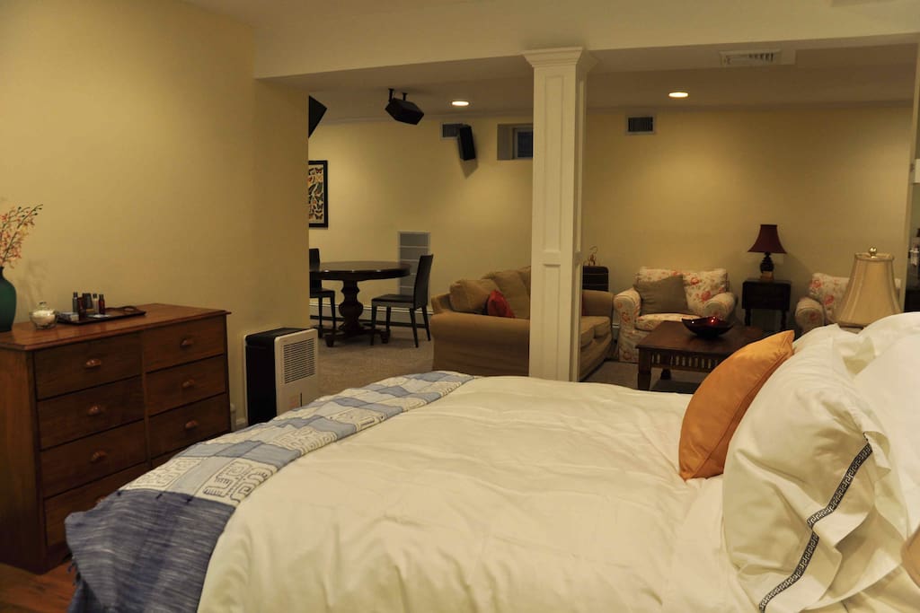 View of bedroom and living areas