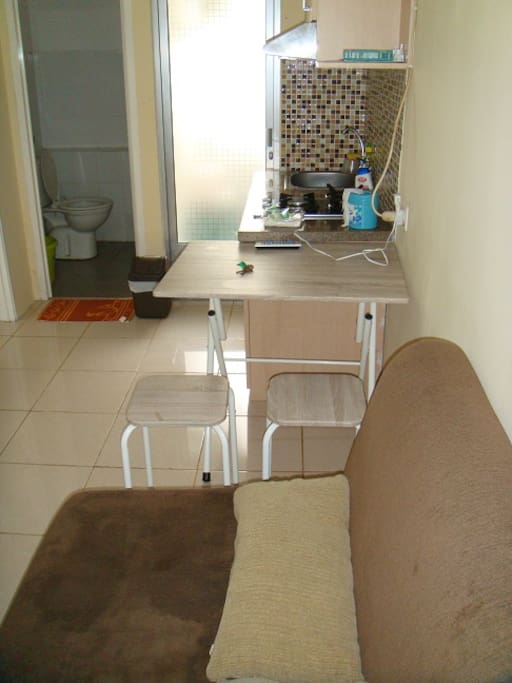 View of living room and kitchen