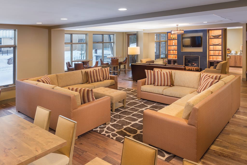 Lobby seating area with hot coffee provided all day