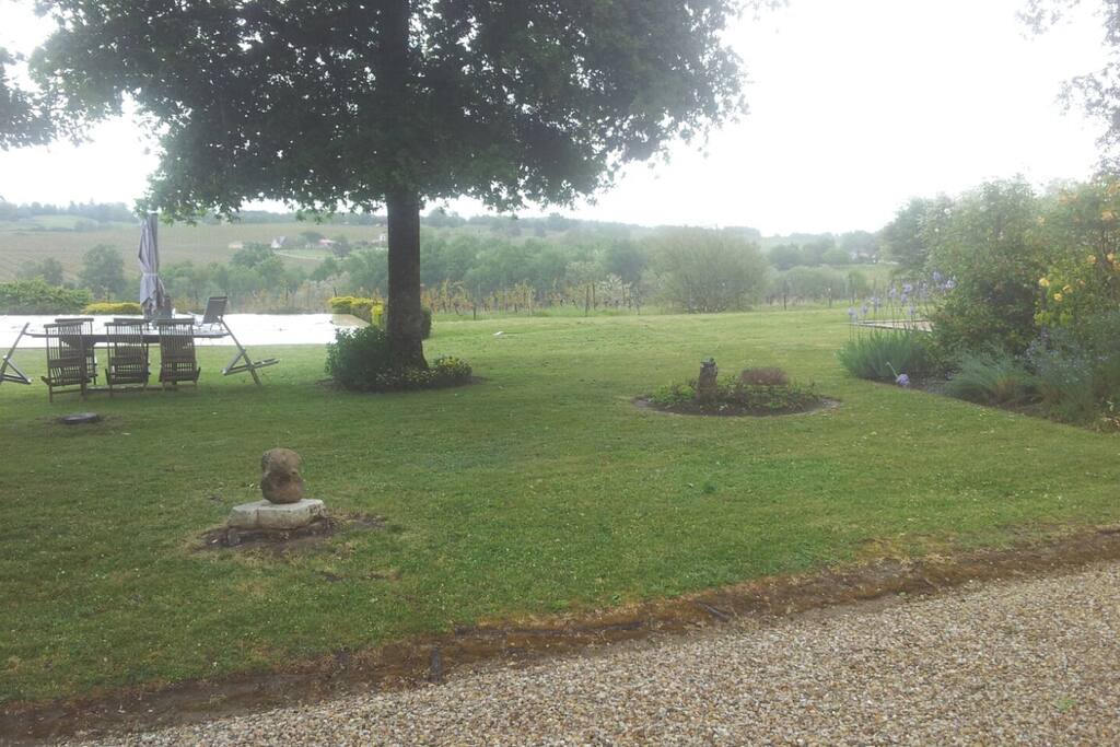 Vu des vignes depuis le jardin et la piscine