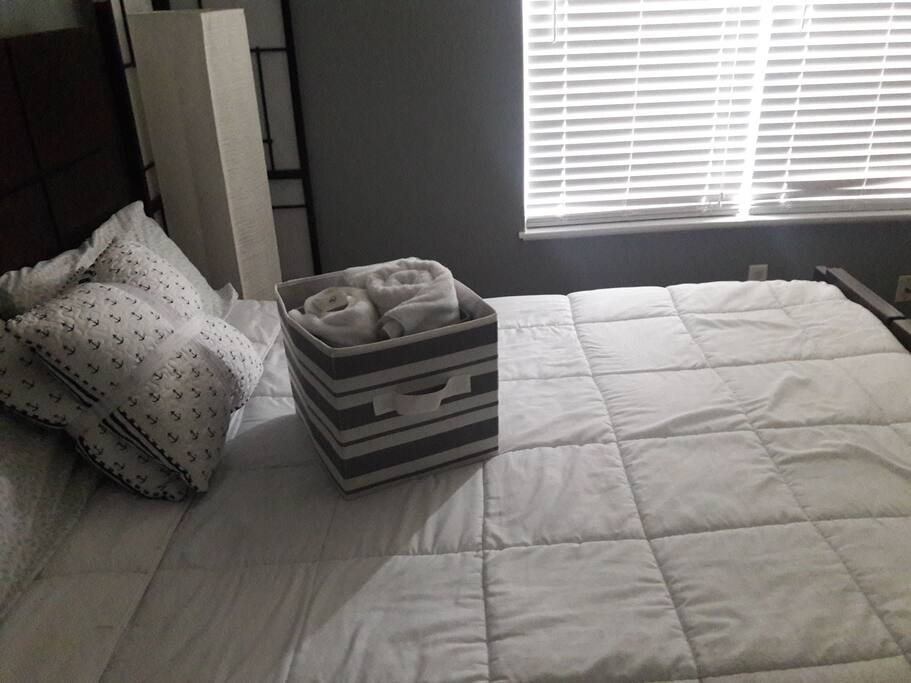 All white linen, very clean