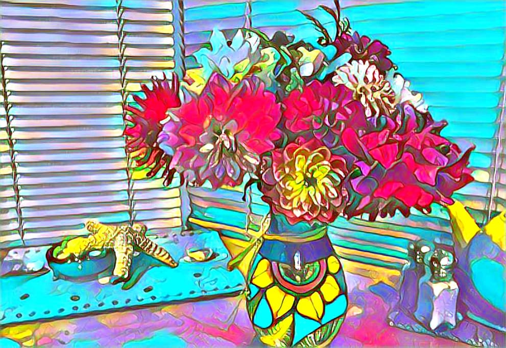 A photographic painting from a Guest The flowers in the Cottage