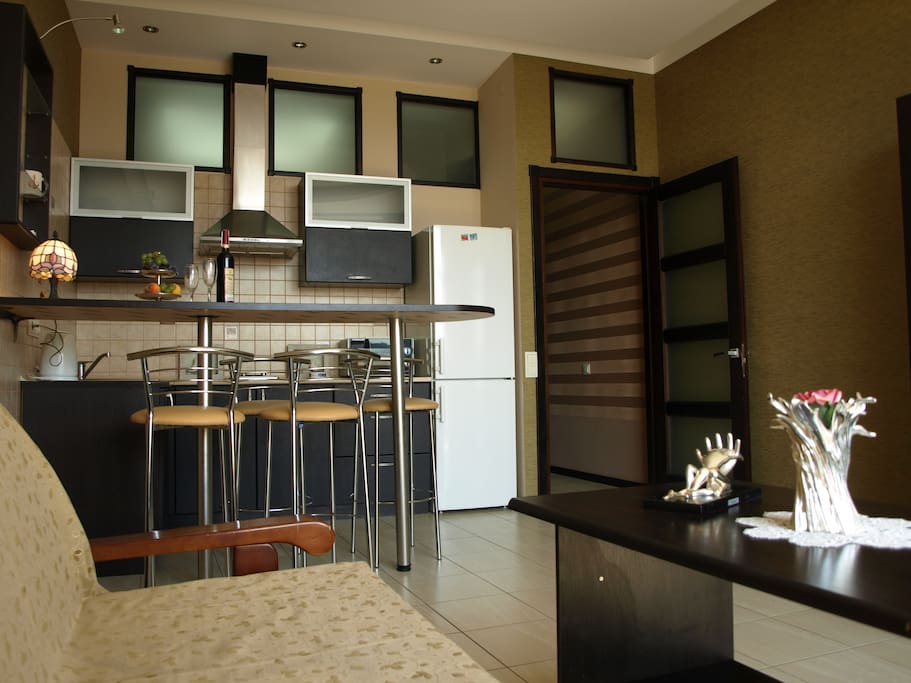Living area and kitchen