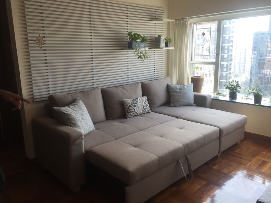 Our new sofa that turns in a comfy sofabed