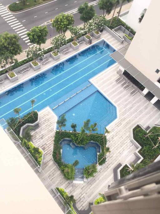 Pool view from bedroom.