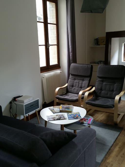 L'espace salon canapé lit Bibliothèque pêche