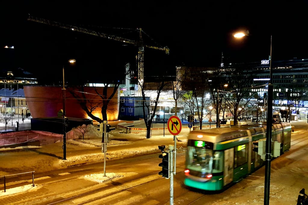 The night view from the livingroom window over the very centre of Helsinki. Pretty awesome have to admit