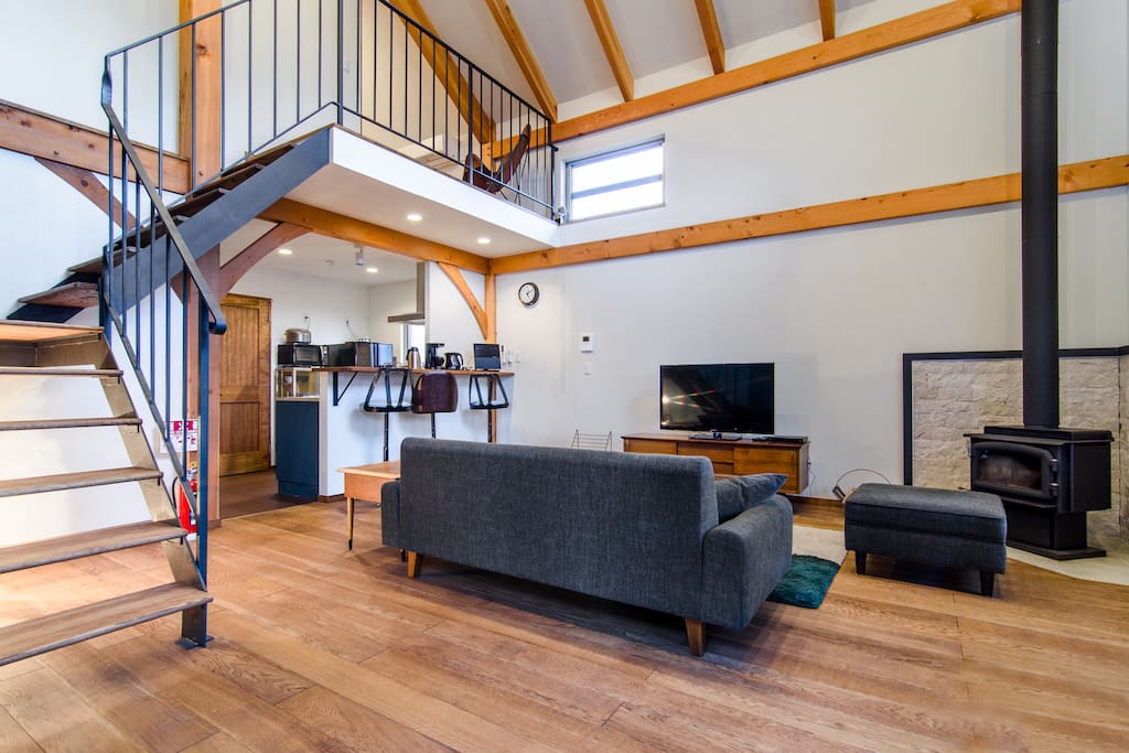Spacious living room with a fireplace