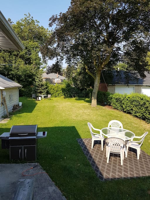 Large backyard, Smoker BBQ, and Firepit and Outdoor Table & Chairs