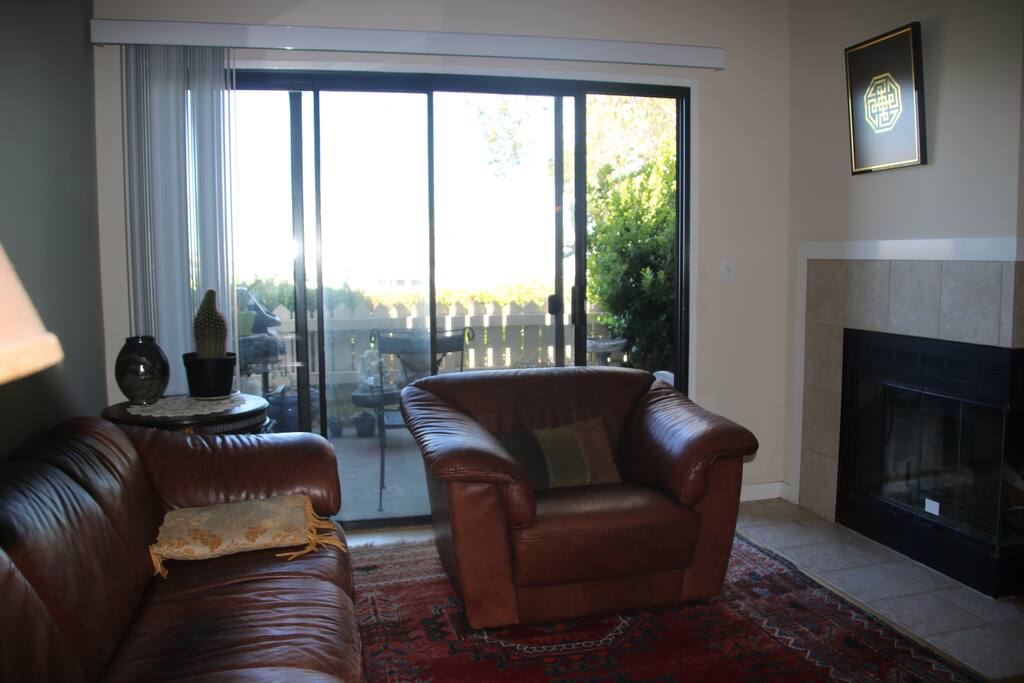 The living room with fireplace