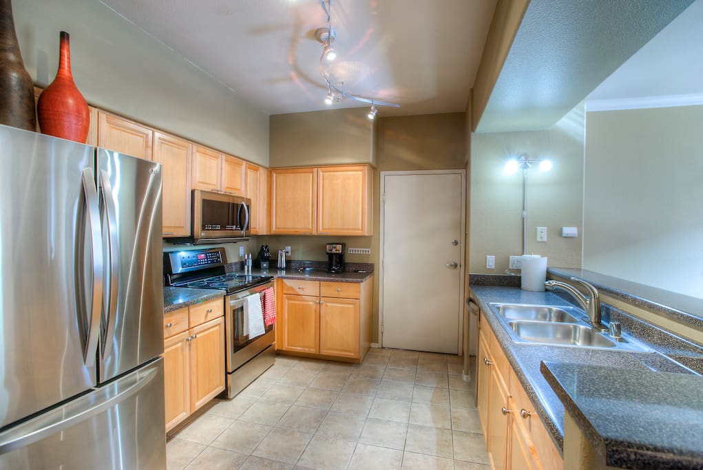 Fully stocked kitchen.