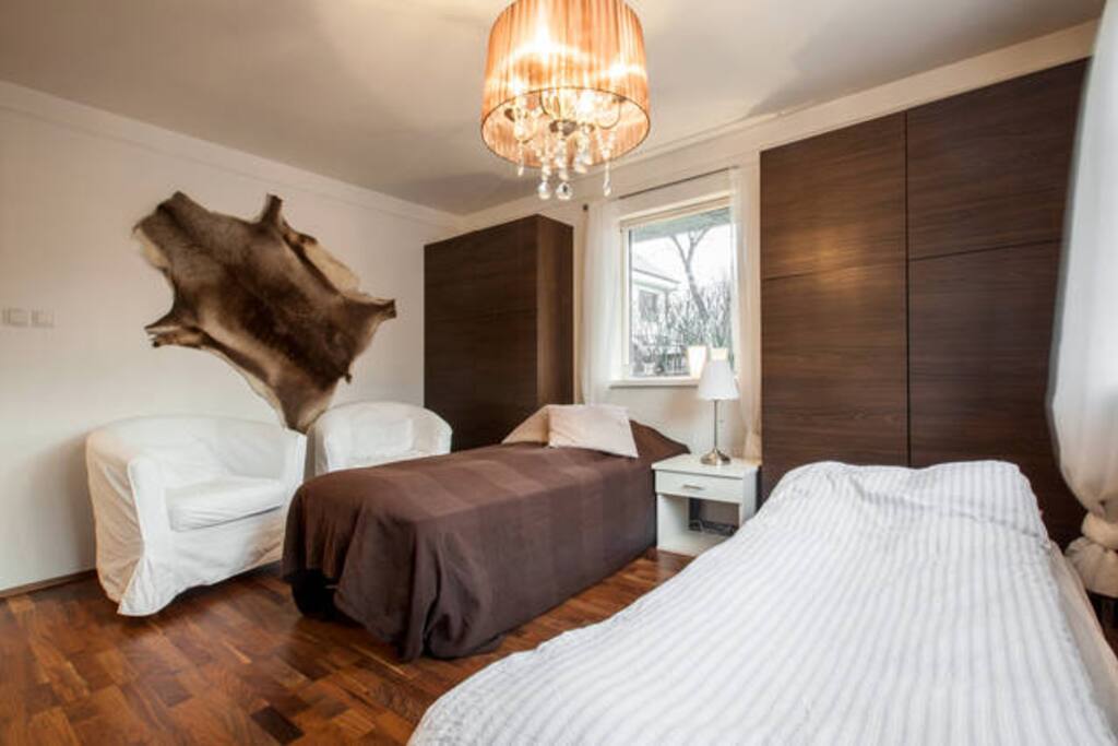 Your private bedroom can either have one double bed or 1-2 single beds (as shown on this picture). Please let us know in advance what setup you would prefer.