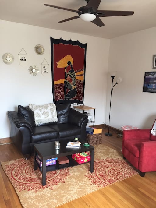 Unwind in the cozy main room and enjoy borrowing any books or games.