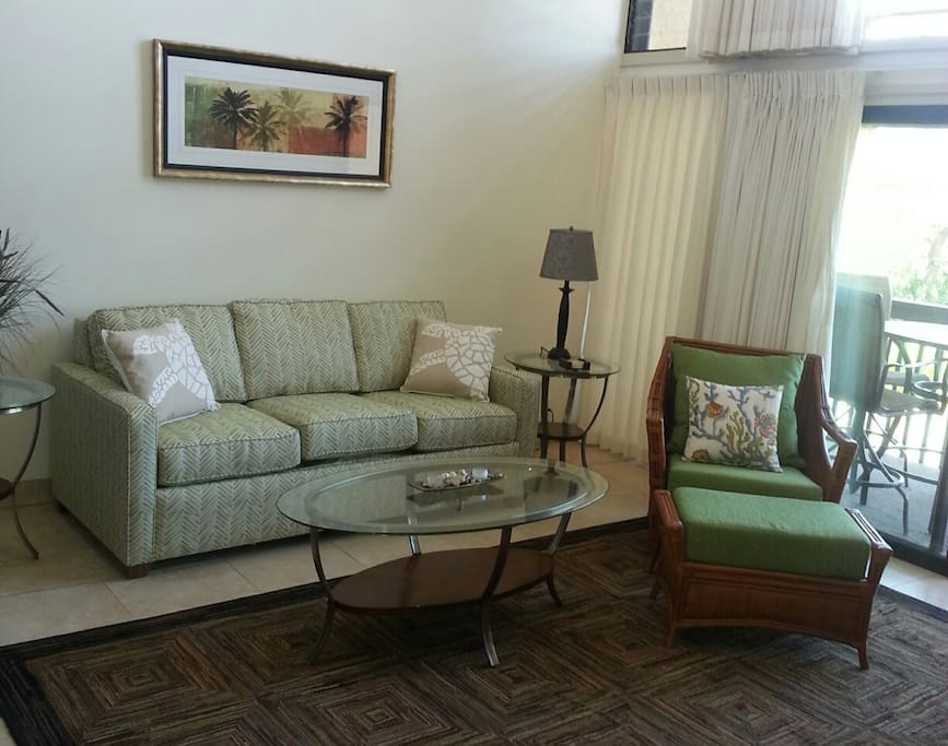 Living room, vaulted with fan and a/c, comfortable seating