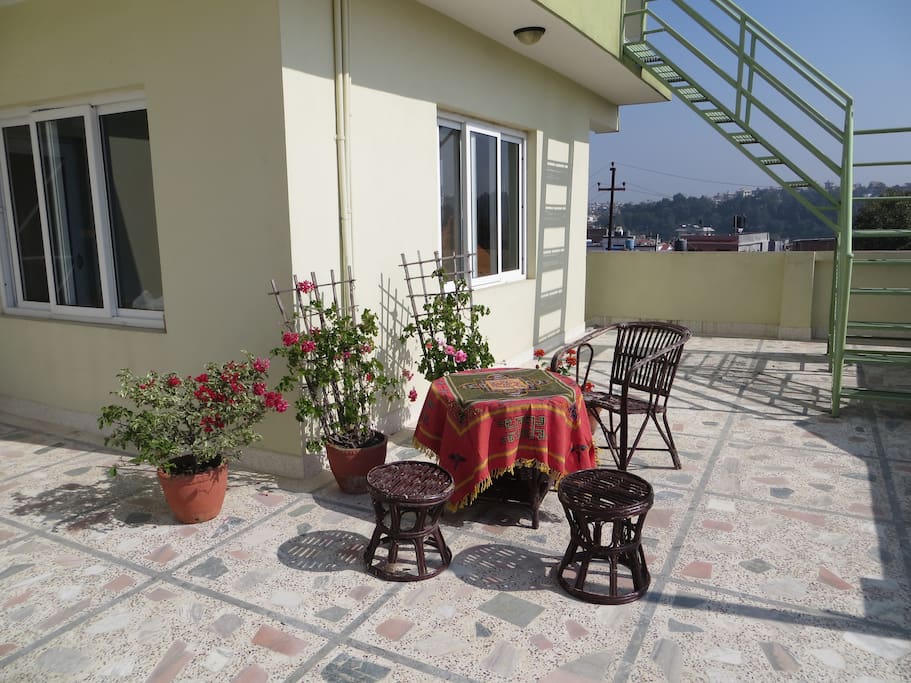 Himalaya view on a clear day and sun terrace outside the bedroom
