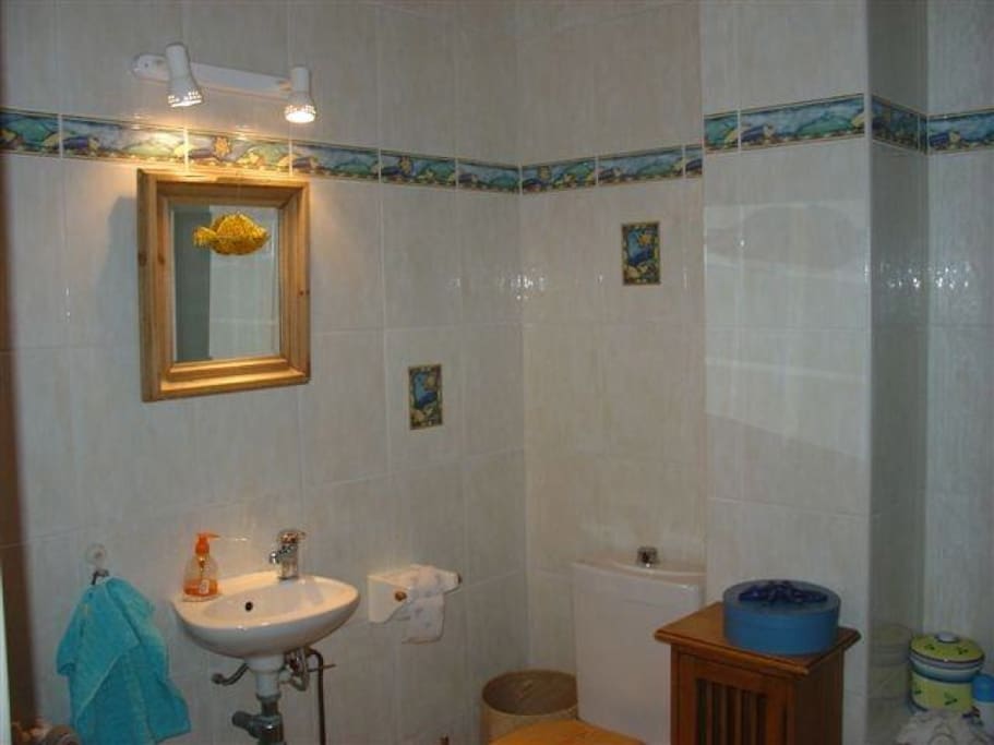 Bathroom with shower for private use.