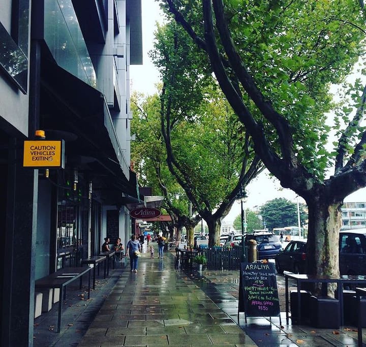 Restaurants, cafes, bars and tramstop at your door step.