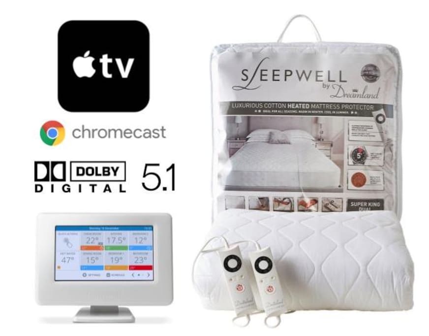 Large TV, 5.1 Surround Sound, Apple TV, Chromecast, Netflix. And a heated mattress cover in the bedroom!