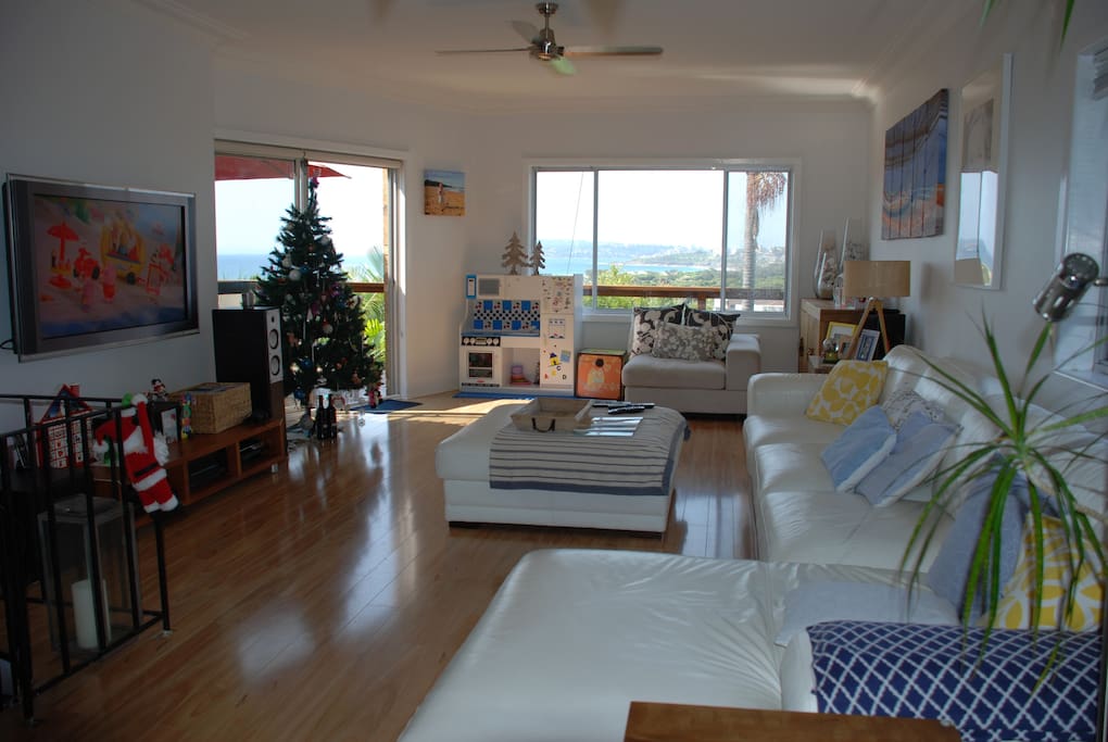 living room with views to beach
