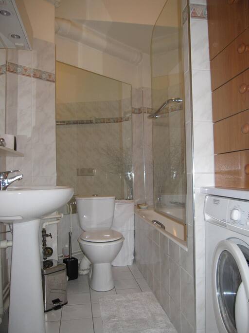 Salle de bains/wc avec lave-linge séchant et rangements