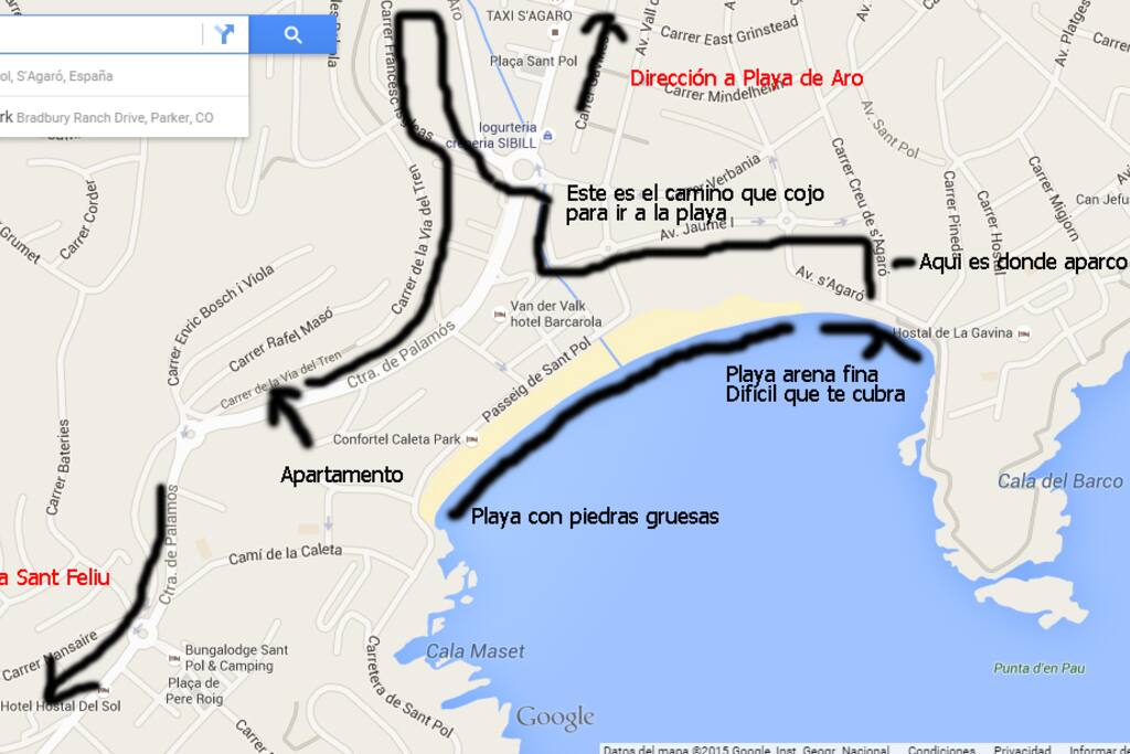 Mapa de la situación de la vivienda y el mar