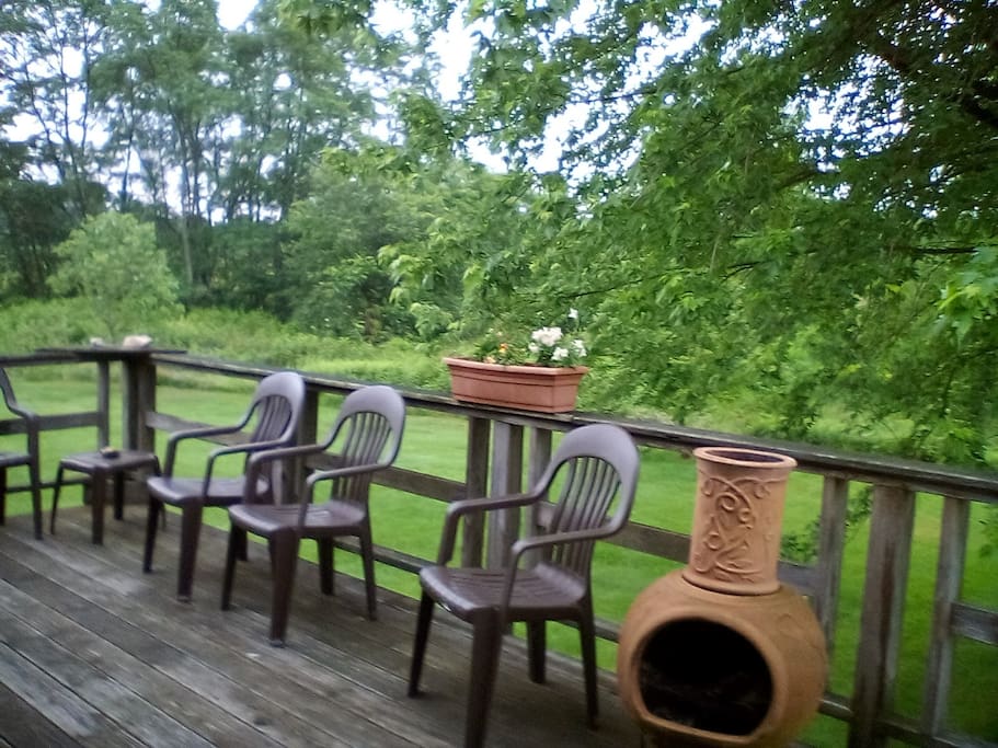 Wrap around deck with a Chiminea for outdoor fires