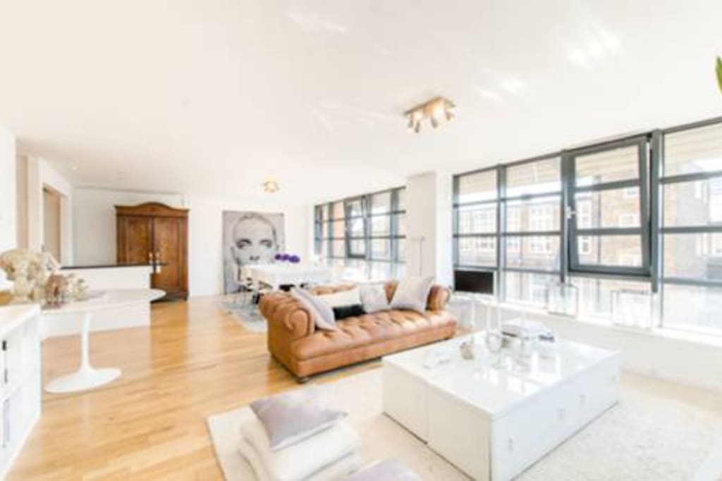 Huge living room with floor-to-ceiling windows