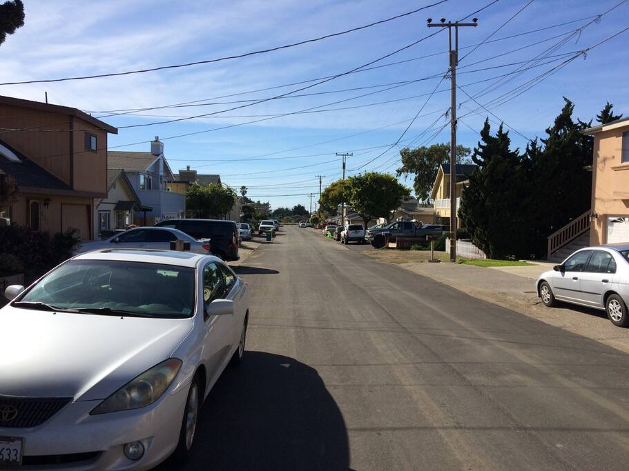 View down the street towards beach