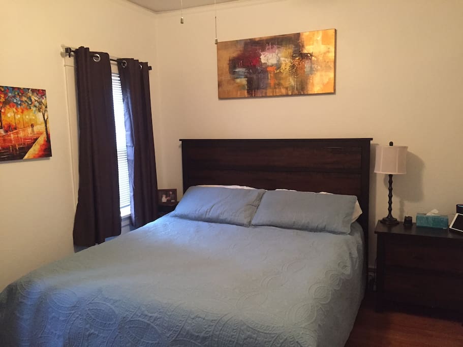 King size bed in main bedroom plus black out curtains and large closet.