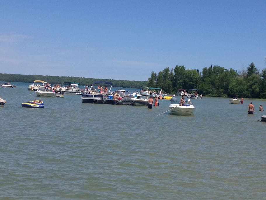 The "Sandies"; a great place to anchor at the south end of the lake to swim or take in the sun.