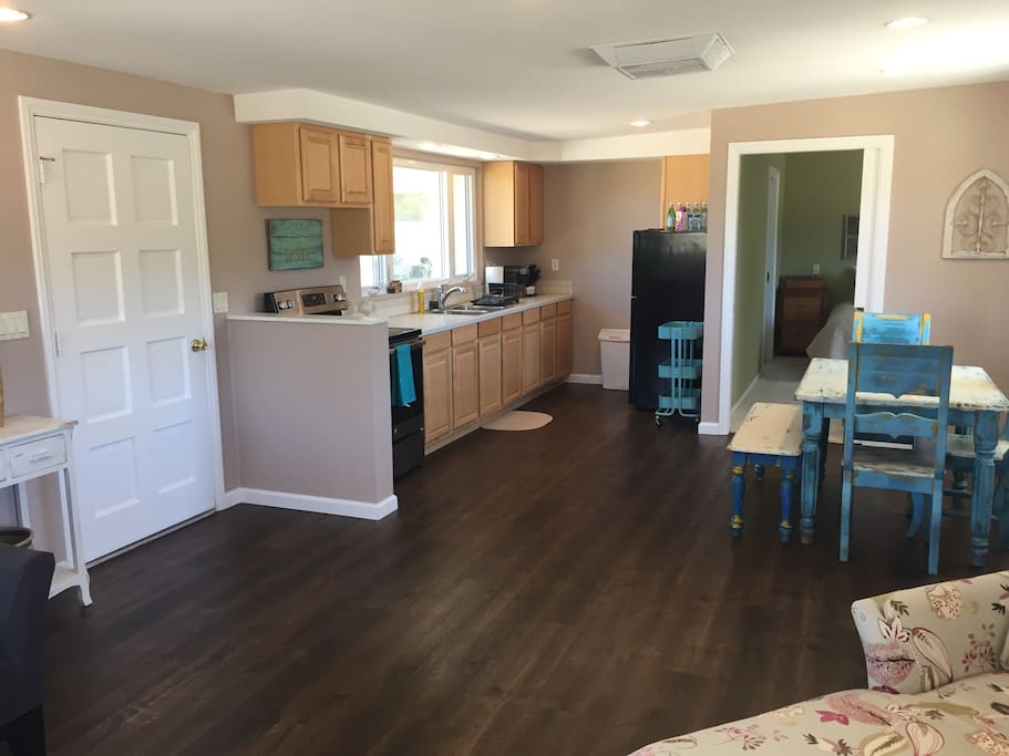 All new appliances and floors. Email us your shopping list and we can have everything in its place for your arrival!