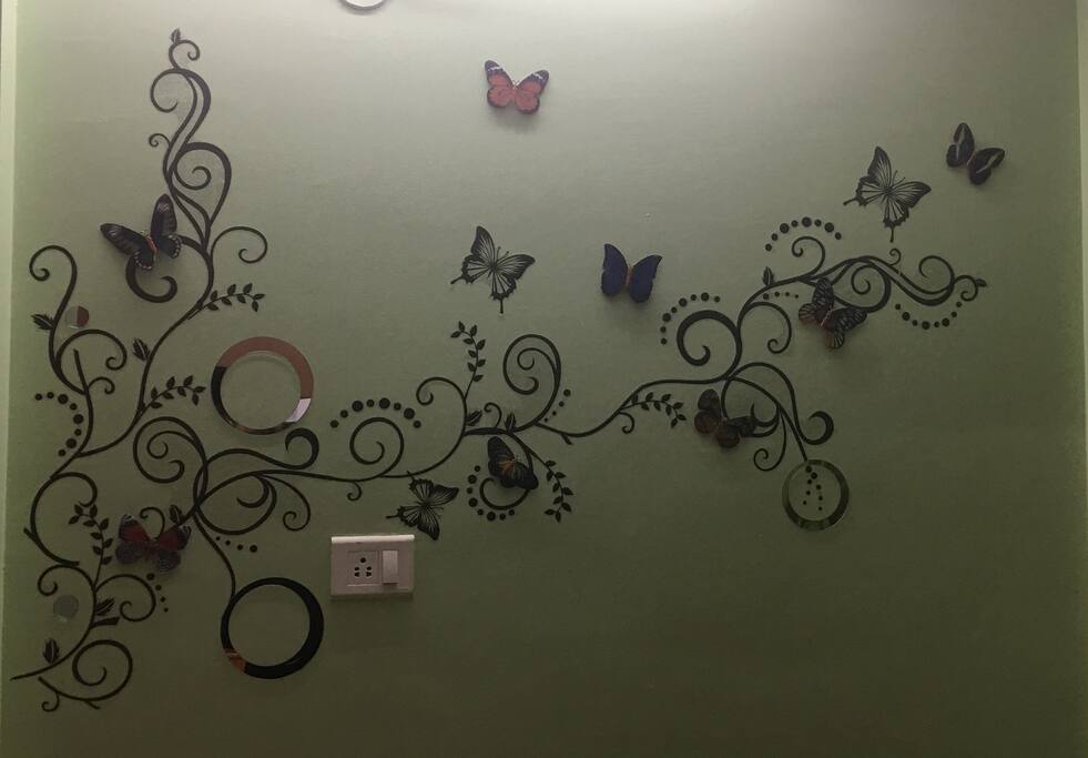The wall of the bedroom.