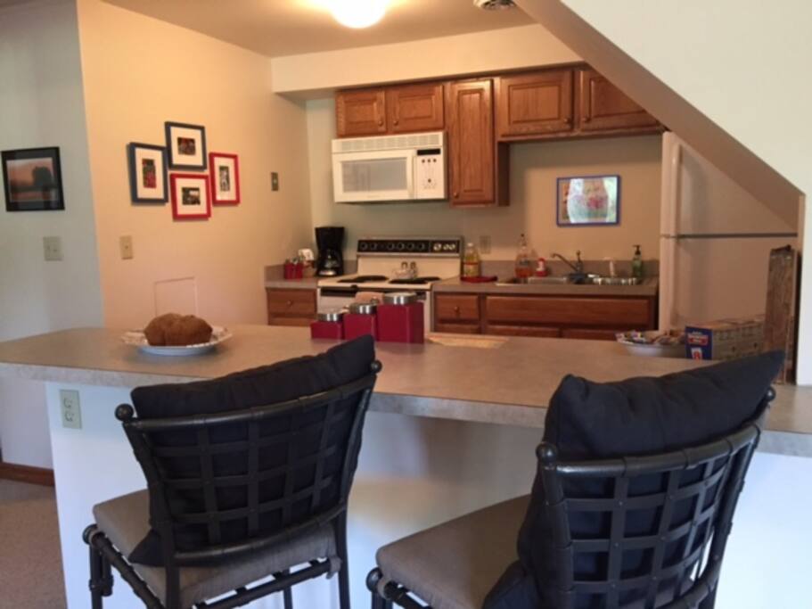 Eat in kitchen with everything you need to prepare your meals and enjoy your stay.