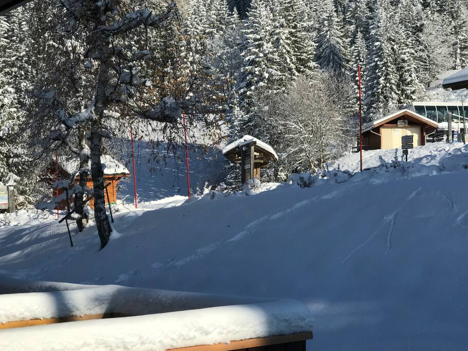 View of the ski lift Les Folliets from the balcony