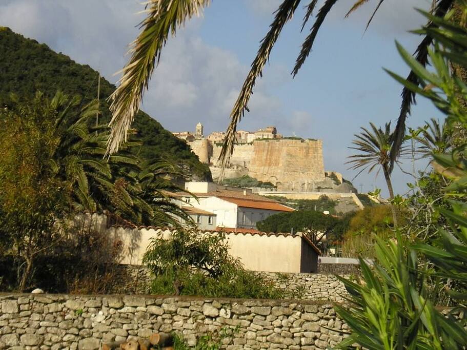 Vue sur la Citadelle de Bonifacio depuis le jardin