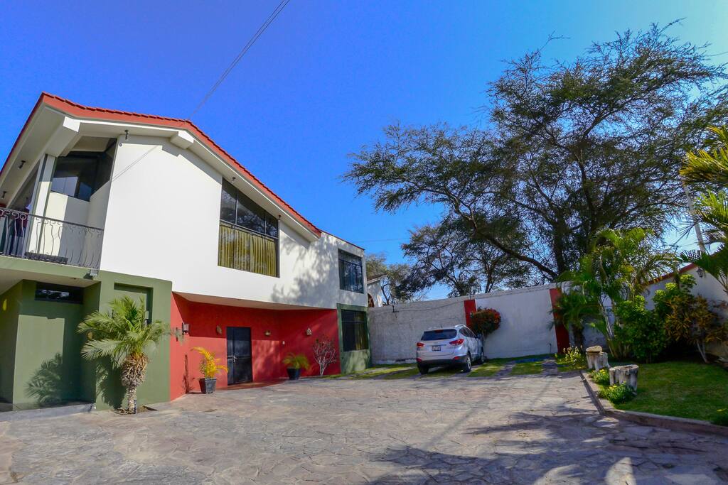 The house and the parking area