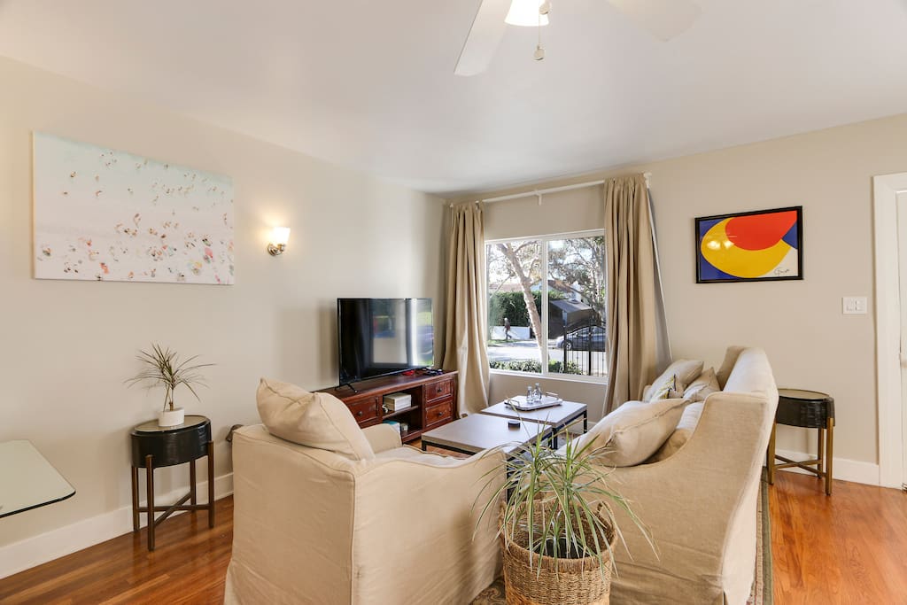 Comfortable seating with large TV