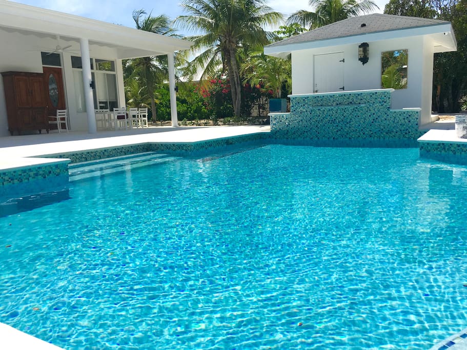 Large private Pool with tanning shelf, waterfall 1ft to 5ft 6 deep