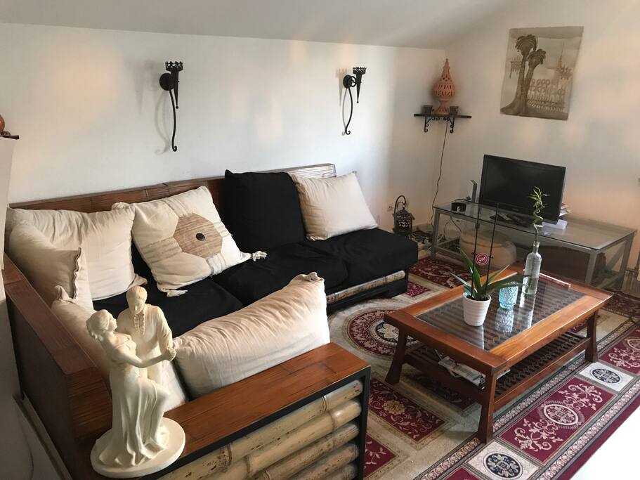 Coin salon, cosy, vous pourrez vous y reposer après une longue journée en montagne ou sur le lac!