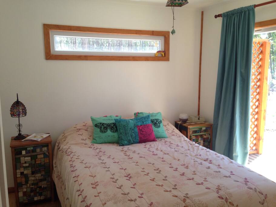 Master bedroom with private bathroom. Queen size bed, soft confortable brand new mattress. The bedroom has access to a terrace that connects to the main terrace.