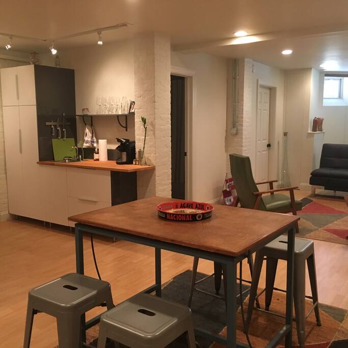 Open, clean space with exposed brick