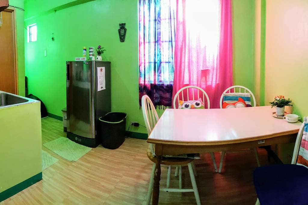 Dining area with full size fridge