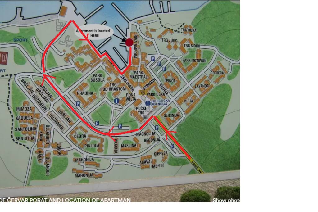 City plan of Červar and how to get to aparment when you enter Červar