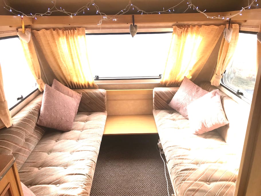Seat before it is a bed