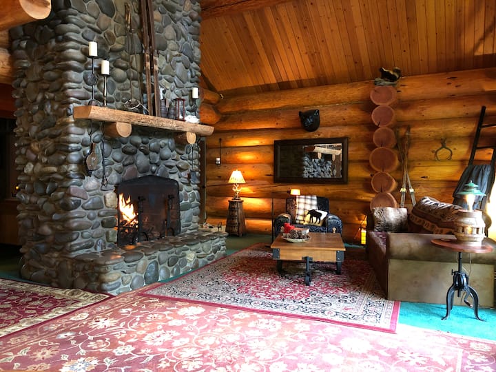 Living room with pull out sofa sleeper and fireplace