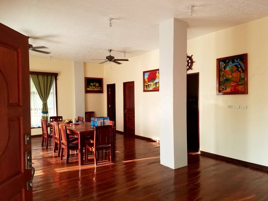 Open floor plan on first floor dining and living