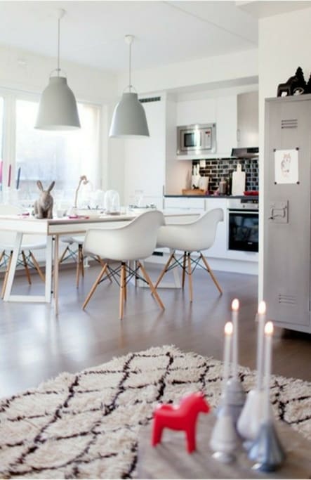 Dining area and kitchen area with decor