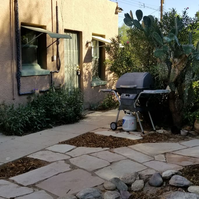 front of guest house with bbq