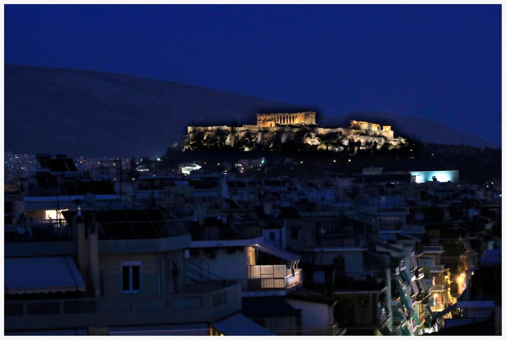 Acropolis view from living room and veranda, night view